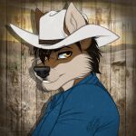  anthro arwin ballcap canid canine canis clothing country fox hat headgear headwear hybrid male mammal overalls pin_(disambiguation) pinup pose solo thehuntignwolf thehuntingwolf western wolf 