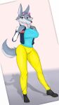  2021 9:16 anthro blue_clothing blue_shirt blue_topwear bottomwear canid canine canis claws clothing ears_up eyewear eyewear_on_head female footwear fraydragon fur hi_res illumination_entertainment jacket looking_at_viewer mammal pants porsha_crystal pose raised_tail shirt shoes sing_(movie) smile smiling_at_viewer solo standing sunglasses sunglasses_on_head topwear wolf yellow_bottomwear yellow_clothing yellow_pants 
