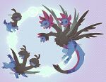  absurdres artist_name black_fur black_sclera blue_fur claws colored_sclera commentary covered_eyes deino_(pokemon) english_commentary evolutionary_line fangs highres hydreigon multiple_heads no_humans poke_ball_symbol pokemon pokemon_(creature) tail two-tone_fur watermark willicelettuce zweilous 