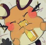  blush brown_fur buck_teeth closed_eyes commentary dedenne eating fang highres holding mouse_(animal) multicolored_fur no_humans oedede orange_fur pokemon pokemon_(creature) pokemon_focus tail teeth whiskers yellow_fur 