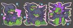  alternate_color artist_name black_fur black_sclera colored_sclera covered_eyes deino_(pokemon) fangs green_fur grey_background hydreigon jewelmoon multiple_heads no_humans open_mouth outline pokemon pokemon_(creature) purple_eyes shiny_pokemon sparkle tail two-tone_fur watermark zweilous 