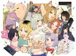  24dosukoi 2boys 6+girls :3 animal_ear_fluff animal_ears bald bangs_pinned_back beer_can black_eyes black_hair black_roots blonde_hair bow bowtie brother_and_sister brown_eyes brown_hair camisole can cat_boy cat_ears cat_girl cellphone cigarette_in_nose commentary_request drink_can drunk etsushimaru_yakuko everyone fat fat_man glasses grey_hair hair_over_one_eye highres holding holding_can holding_phone hood hoodie kaku_yomuko kujou_nazuna mouth_hold multicolored_hair multiple_boys multiple_girls nib_pen_(object) nishi_kaoruko nishi_shunran ootani_ouya orange_hair pen phone pink_camisole pink_streaks purple_eyes purple_hair purple_hoodie red-framed_eyewear red_bow red_bowtie sakai_aruko satou_imoko satou_shizue_(yanineko) satou_yaniko sex_doll shirt siblings sisters smoke smoking streaked_hair sweat t-shirt tatsuno_saori twitter_username v yani_neko yurufuwa_anal_tenshi_hameko 