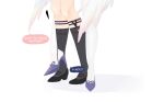  ! 2girls belle_(brilliance_of_stars)_(zenless_zone_zero) belle_(zenless_zone_zero) black_shoes colored_speech_bubble commentary english_commentary feathered_wings feet feet_only foot_focus grey_socks high_heels multiple_girls official_alternate_costume remielle_dan rune_(misiru) shoes socks speech_bubble thighhighs white_background white_thighhighs white_wings wings yuri zenless_zone_zero 