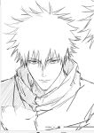  1boy art_program_in_frame closed_mouth fushiguro_megumi greyscale highres jacket jujutsu_kaisen male_focus monochrome short_hair simple_background sketch solo spiked_hair sso_s white_background 