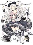  2girls :i animal_ear_fluff animal_ears artist_name black_bow black_ribbon black_skirt blush boots bow cat_ears cat_girl cat_tail closed_mouth collared_shirt commentary_request copyright_name fold-over_boots frilled_skirt frills fushigi_na_neko_no_machi_meltier grey_bow grey_eyes grey_nails grey_shirt hair_bow highres lace-up_boots long_hair long_sleeves moco_(fushigi_na_neko_no_machi_meltier) multiple_girls nail_polish neck_ribbon parted_bangs pennant pink_hair pout ribbon sakura_oriko shirt simple_background skirt star_(symbol) string_of_flags suzu_(fushigi_na_neko_no_machi_meltier) tail tail_bow tail_ornament tears very_long_hair white_background white_boots white_hair wide_sleeves 