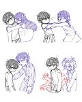  1girl 4boys antenna_hair aubrey_(headspace)_(omori) aubrey_(omori) bad_id bad_twitter_id basil_(headspace)_(omori) basil_(omori) blush bow brothers closed_eyes closed_mouth collarbone collared_pajamas collared_shirt commentary_request double-parted_bangs flower flower_wreath greyscale hair_between_eyes hair_bow head_wreath hero_(headspace)_(omori) hero_(omori) highres hug image_sample kel_(headspace)_(omori) kel_(omori) korean_commentary long_hair long_shirt long_sleeves looking_at_another monochrome morivivi3 multiple_boys multiple_monochrome omori omori_(omori) open_mouth overalls pajamas pants purple_theme shirt short_hair short_sleeves shorts siblings sidelocks simple_background sketch striped_clothes striped_pajamas striped_pants striped_shorts t-shirt tank_top teeth twitter_sample upper_teeth_only vertical-striped_clothes vertical-striped_pajamas vertical-striped_pants vertical-striped_shorts 