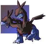  absurdres black_fur blue_fur claws covered_eyes destinywebgio fangs highres multiple_heads no_humans open_mouth pokemon pokemon_(creature) signature solo two-tone_fur zweilous 