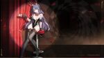  1girl absurdres animal_ear_hairband animal_ears black_gloves black_leotard black_thighhighs bow bowtie braid breasts card chinese_commentary cleavage closed_mouth clothing_cutout commentary_request costume_request detached_collar fake_animal_ears girls'_frontline girls'_frontline_2:_exilium gloves hairband highleg highleg_leotard highres lace-trimmed_thighhighs lace_trim large_breasts leotard lewis_(girls'_frontline) lewis_(girls'_frontline_2) lewis_(one_for_the_bunny)_(girls'_frontline_2) long_hair looking_at_viewer low_neckline navel navel_cutout official_alternate_costume official_art playboy_bunny playing_card purple_hair rabbit_ear_hairband rabbit_ears smile solo strapless strapless_leotard thighhighs yellow_eyes 