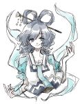  1girl aqua_dress blue_eyes blue_hair chinese_hairpin closed_mouth commentary_request dress hair_ornament hair_rings hair_stick highres kaku_seiga liver017 looking_at_viewer medium_hair short_sleeves simple_background solo straight-on touhou upper_body vest white_background white_vest 