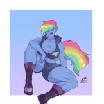  1:1 abs anthro big_breasts boots bottomwear breasts cleavage clothed clothing crop_top curvy_figure female footwear friendship_is_magic hair hasbro hotpants huge_breasts multicolored_hair multicolored_tail muscular muscular_female my_little_pony ntg29 rainbow_dash_(mlp) rainbow_hair rainbow_tail shirt shorts solo thick_thighs topwear voluptuous wide_hips 