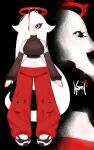  1girl absurdly_long_hair absurdres black_sclera blood blood_halo breasts cargo_pants colored_sclera colored_skin commentary crop_top detached_sleeves english_commentary full_body halo highres hip_bones large_breasts liquid_halo littlecamiseta long_hair lowleg lowleg_pants narrow_waist one-eyed original pants red_halo red_pants shoes sleeveless sleeveless_turtleneck sleeves_past_wrists sneakers turtleneck very_long_hair white_eyes white_skin 