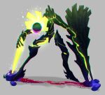  bisected blood chromatic_aberration creature discord dismemberment endahquetz ethereal_(zenless_zone_zero) execution full_body highres leaf leaf_on_head meme monster no_humans severed_torso tearing_up wumpus wumpus_dying_(meme) zenless_zone_zero 