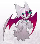 1girl animal_ears breasts colored_eyelashes commentary dress english_commentary full_body furry furry_female head_wings littlecamiseta medium_breasts off-shoulder_dress off_shoulder original purple_eyes purple_lips sleeves_past_fingers sleeves_past_wrists smile solo sonic_(series) triangle_nose white_dress wings 