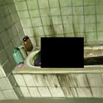  absurdres bar_censor bathroom bathtub censored censored_violence commentary corpse dirty discord dyoudi english_commentary highres horror_(theme) implied_death indoors leaf leaf_on_head meme multi-source_commentary shampoo_bottle soap_bottle solo tile_wall tiles wumpus wumpus_dying_(meme) 