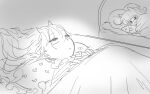  2girls 556_(rzrv7332) animal_ears bed bed_sheet cat_ears cat_girl draculina_(last_origin) eye_mask last_origin long_hair mole mole_under_mouth monochrome multiple_girls pillow poi_(last_origin) pointy_ears simple_background sleeping very_long_hair 