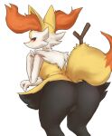  anthro black_body braixen butt censored ehada female genitals inner_ear_fluff looking_at_viewer mosaic_censorship nintendo pok&eacute;mon pok&eacute;mon_(species) pussy rear_view simple_background solo stick tuft video_games white_background yellow_body 