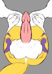  absurd_res anus balls bandai_namco big_balls cock_vore digimon digimon_(species) genitals herm hi_res huge_balls humanoid inside_balls intersex justwhite larger_pred macro penile penis renamon smaller_prey solo thick_thighs vore 