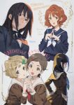  5girls :d bangs black_hair blonde_hair blue_eyes blue_sailor_collar blue_shirt blush bow brown_eyes brown_hair brown_shirt closed_mouth crying crying_with_eyes_open glasses green_bow green_eyes hair_bow hair_ornament hairclip hibike!_euphonium highres kamo_kamen katou_hazuki kawashima_sapphire kitauji_high_school_uniform kousaka_reina long_hair long_sleeves looking_at_viewer looking_back multiple_girls neckerchief open_mouth oumae_kumiko purple_eyes red-framed_eyewear red_neckerchief sailor_collar school_uniform serafuku shirt short_hair smile tanaka_asuka teardrop tears white_neckerchief white_sailor_collar 