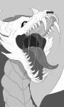 absurd_res ambiguous_gender big_fangs bodily_fluids bone dragon dripping greyscale hi_res horn imperatorcaesar monochrome mouth_shot open_mouth saliva saliva_drip saliva_on_tongue saliva_string simple_background skull skull_head solo tongue tongue_out 