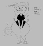  anthro big_butt blush breasts butt cartoon_hangover cham22 claire_(the_summoning) clothing dialogue domestic_cat felid feline felis female hi_res mammal shirt sketch small_breasts t-shirt the_summoning topwear 