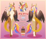 absurd_res anthro chimera draconequus female hair hasbro heterochromia hi_res hybrid juneaupaws lgbt_pride model_sheet multicolored_body multicolored_hair my_little_pony pride_colors silly_string_(karanakat) solo tail_tuft transgender_pride_colors tuft 