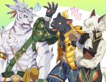  +++ 3boys abs albert_(world_flipper) animal_ears animal_hands animal_nose arm_up armor artist_name bandages belt biceps black_fur black_gloves black_pants black_vest blonde_hair blue_eyes blue_pants body_fur bracer brown_fur claw_(world_flipper) claws collarbone colored_sclera commentary_request cowboy_shot eye_contact eyebrow_piercing fangs furry furry_male gloves green_pants grey_fur grey_hair hand_on_own_chin happy high_collar hood hood_down hooded_vest hoodie knhrpnkt leopard_boy leopard_ears long_sleeves looking_at_another male_focus multicolored_hair multiple_boys muscular muscular_male nimbus_(world_flipper) no_shirt notched_ear open_clothes open_mouth open_vest orange_eyes outline pants pawpads pectorals piercing pouch red_eyes scar scar_on_arm sharp_teeth shirt short_hair shoulder_armor signature simple_background smile snout squiggle standing stroking_own_chin tail teeth tiger_boy tiger_ears tongue topknot twitter_username two-tone_background two-tone_fur two-tone_hair upper_body vest whiskers white_background white_fur white_outline white_shirt wolf_boy wolf_ears wolf_tail world_flipper wristband yellow_sclera yellow_vest 