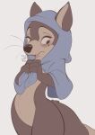 2022 anthro black_nose bottomless brown_body brown_fur clothed clothing dated digital_media_(artwork) featureless_crotch fur hi_res mammal open_mouth simple_background solo tohupo whiskers 