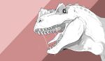 absurd_res ambiguous_gender bodily_fluids ceratosaurid ceratosaurus dinosaur fangs feral hi_res imperatorcaesar open_mouth partially_colored pattern_background pink_background red_background reptile saliva saliva_string scalie side_view simple_background solo striped_background theropod 