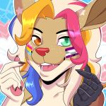  aegosexual_pride_colors anthro chimera draconequus female hair hasbro heterochromia hi_res hybrid lgbt_pride multicolored_hair my_little_pony panromantic_pride_colors pride_colors rd406 silly_string_(karanakat) smile solo transgender_pride_colors 