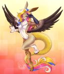  absurd_res anthro breasts chimera draconequus featureless_breasts female hair hasbro hi_res hybrid multicolored_body multicolored_hair my_little_pony silly_string_(karanakat) small_breasts solo tail_tuft thecatnamedfish tuft 