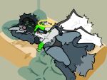  ahw0nqusk anthro bed bedroom bulge cuddling feathered_wings feathers female feral fluffy fluffy_hair fluffy_tail furniture hair halo large_feet machine male neck_tuft protogen protogen_visor protogenized sleeping small_paws tuft wings 