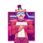  absurd_res anthro biceps big_muscles blush blush_lines bracelet clothing ear_piercing ear_ring eyebrows five_nights_at_freddy&#039;s five_nights_at_freddy&#039;s:_security_breach fur glamrock_freddy_(fnaf) hat headgear headwear hi_res jewelry male mammal muscular muscular_male piercing ring_piercing scottgames smile spiked_bracelet spikes teeht ursid video_games 