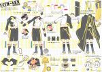  bass_clef black_shorts black_socks blazer cropped_jacket crown crown_removed faceless faceless_male fortissimo heart heart_hands high_heels highres jacket kagamine_len kneehighs midriff_peek multiple_views negi_(ulog&#039;be) official_art outstretched_arm reference_sheet shin_strap short_ponytail shorts socks spiked_hair standing turnaround two-sided_gloves two-sided_shorts vocaloid 