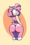  2022 absurd_res accessory amy_rose anthro breasts butt eulipotyphlan female fur green_eyes hair_accessory hairband hedgehog hi_res looking_back mammal mostly_nude mythabyss pink_body pink_fur rear_view sega side_boob solo sonic_the_hedgehog_(series) suntan tan_line 