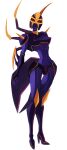  1girl absurdres alien black_panties blackarachnia breasts colored_skin decepticon high_heels highres mecha medium_breasts narrow_waist panties pointy_breasts purple_skin red_eyes robot schwarz-one simple_background solo transformers transformers_animated underwear white_background 