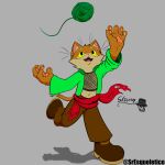  absurd_res anthro ball_of_yarn big_pupils clothed clothing domestic_cat felid feline felis fishnet_clothing fur hi_res humanoid inner_ear_fluff looking_up male mammal open_mouth open_smile pawpads paws playful playing pupils skeleboy smile solo teeth_visible tongue tuft whiskers yarn 
