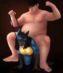  absurd_res all_fours andromorph anthro bit_gag bodily_fluids bridle dominant dominant_male duo exercise female gag hair heavy hi_res human intersex larger_male lucario male male/female mammal muscular muscular_female nameless_lucario nintendo overweight overweight_male petplay pok&eacute;mon pok&eacute;mon_(species) ponyplay riding riding_on_back roleplay size_difference slave struggling submissive submissive_female sweat video_games weightlifting whip workout 