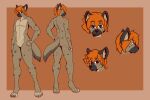  2022 3:2 4_toes absurd_res anthro barefoot black_nose brown_body brown_fur butt digitigrade featureless_crotch feet fingers fluffy fluffy_tail fur grey_body grey_fur hair hand_on_hip hi_res hyaenid looking_at_viewer male mammal model_sheet nude orange_hair short_hair smile solo spots spotted_body spotted_fur standing the_man toes 