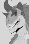  absurd_res anthro bust_portrait chin_horn facial_horn facial_scar front_view greyscale hi_res horn imperatorcaesar male monochrome portrait scar sharp_teeth simple_background smile solo teeth 