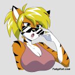  anthro breasts cleavage clothed clothing eyewear felid female hair hi_res mammal pantherine solo sunglasses tabykat tabytha_starling tiger 