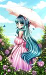  absurd_res anthro arthropod butterfly clothed clothing female flower hair hi_res insect lepidopteran long_hair pink plant princess royalty sky solo umbrella yonachka_doki 