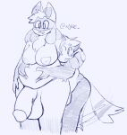  &lt;3 ailurid anthro belly_grab big_penis duo female female/female genitals gynomorph heart_nipples intersex lucario mammal monica_(cutiemonica) nintendo nipples penis pok&eacute;mon pok&eacute;mon_(species) red_panda video_games wyre_(artist) 