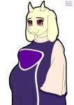  absurd_res anthro arrowdark belly big_belly clothed clothing dress female fur gown hi_res long_ears looking_at_another no_shading overweight pregnant red_eyes simple_background solo toriel undertale undertale_(series) video_games white_body white_fur 