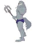  2022 5_fingers anthro beard biped black_nose canid canine canis claws clothed clothing eyebrows facial_hair fingers flying_pig0w0 fur grey_body grey_eyebrows grey_fur grey_tail hi_res holding_mace holding_object holding_weapon humanoid_hands law_(sdorica) mace male mammal melee_weapon muscular muscular_anthro muscular_male muscular_thighs pecs sdorica simple_background solo standing swimming_trunks swimwear thick_eyebrows underwear underwear_only weapon white_background wolf yellow_sclera 