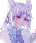  1boy bai_xiao bangs bishounen blunt_bangs earrings fr001104 grey_hair hair_between_eyes hand_up highres jewelry male_focus pointy_hair ponytail red_eyes sky:_children_of_the_light solo upper_body white_hair 