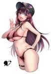  1girl bangs bare_shoulders baseball_cap bikini black_bikini black_headwear blush breasts cleavage collarbone hat heart heart-shaped_eyewear heterochromia highres hololive houshou_marine large_breasts long_hair looking_at_viewer navel open_mouth red_eyes red_hair smile solo suishougensou sunglasses swimsuit thighs virtual_youtuber yellow_eyes 