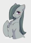  blush duo earth_pony equid equine female feral friendship_is_magic ggashhhissh grey_body grey_hair hair hasbro hi_res hooves horse looking_at_viewer mammal marble_pie_(mlp) my_little_pony pony purple_eyes simple_background solo 