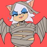  &lt;3 anthro big_(disambiguation) blue_eyes blue_eyeshadow breasts chiropteran eyeshadow female hi_res looking_at_viewer makeup mammal mummy_costume red_background rouge_the_bat sega simple_background skai_art sketch solo sonic_the_hedgehog_(series) tan_body tan_skin wings 