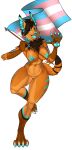  4_toes 5_fingers anthro areola big_breasts blue_areola blue_eyebrows blue_eyes blue_inner_ear blue_inner_ear_fluff blue_nipples blue_nose blue_pawpads breasts brown_body brown_fur brown_hair brown_stripes brown_tail cheek_tuft chest_tuft claws dark_hair dark_stripes dark_tail dipstick_tail ear_tuft elbow_tuft eye_through_hair eyebrow_through_hair eyebrows eyelashes facial_tuft fangs feet felid feline female finger_claws fingerpads fingers flag front_view fur gesture glistening glistening_eyes glistening_pawpads gloves_(marking) hair hi_res holding_flag holding_object inner_ear_fluff leg_markings lgbt_pride looking_at_viewer lynx mammal markings navel nipples open_mouth open_smile orange_body orange_breasts orange_fur pawpads pride_color_flag pride_colors simple_background smile socks_(marking) solo spottedpanda striped_arms striped_legs stripes tail_markings toes trans_(lore) transgender_pride_colors translucent translucent_hair tuft waving waving_at_viewer white_background white_claws 