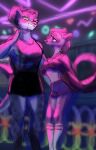  absurd_res anthro blush breasts clothing crowbar_(sheol) duo female footwear hand_on_neck helena_(bonk6) hi_res hyaenid mammal neon_lights roller_rink sheol_(artist) socks spots spotted_body under_boob 